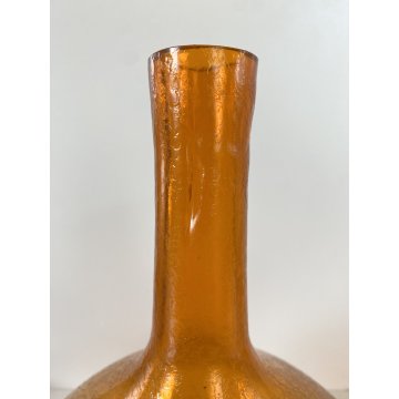 VASO BOTTIGLIA VINTAGE VETRO Murano ARANCIONE CORROSO ACIDATO 28,5 cm/h ANNI '60
