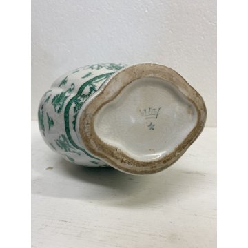 VASO PORCELLANA CINESE DECORO FIGURE MITOLOGICHE VERDE su FONDO BIANCO 35,5 cm/h