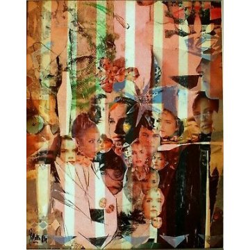 QUADRO TAVOLA Giletti Carlo Maria COMPOSIZIONE MIXED MEDIA VOLTI COLLAGE MATITA