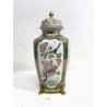 GRANDE VASO URNA PORCELLANA DECORO FIORI UCCELLI CHINOISERIE BASE ZAMPE FERINE