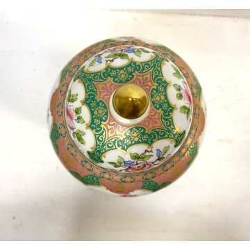 GRANDE VASO URNA PORCELLANA DECORO FIORI UCCELLI CHINOISERIE BASE ZAMPE FERINE