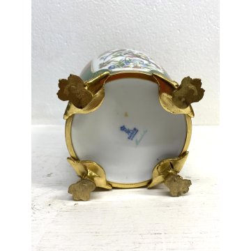 GRANDE VASO URNA PORCELLANA DECORO FIORI UCCELLI CHINOISERIE BASE ZAMPE FERINE