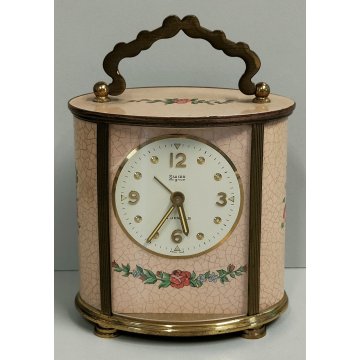 Swiza Mignon OROLOGIO TAVOLO suoneria CARILLON anni 60 DIPINTO FIORI Old Clock