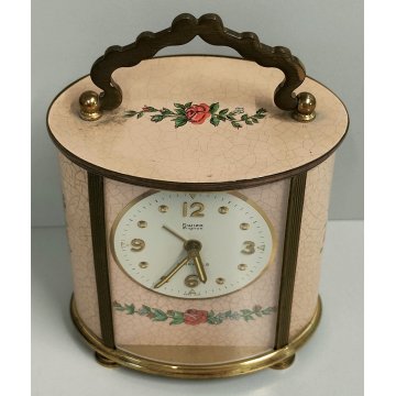 Swiza Mignon OROLOGIO TAVOLO suoneria CARILLON anni 60 DIPINTO FIORI Old Clock