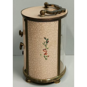 Swiza Mignon OROLOGIO TAVOLO suoneria CARILLON anni 60 DIPINTO FIORI Old Clock