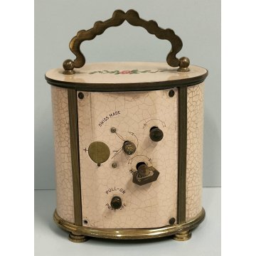 Swiza Mignon OROLOGIO TAVOLO suoneria CARILLON anni 60 DIPINTO FIORI Old Clock
