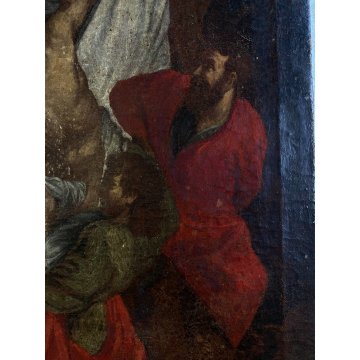 ANTICO DIPINTO OLIO TELA COPIA D'AUTORE "La deposizione" P.Rubens RELIGIOSO XVII