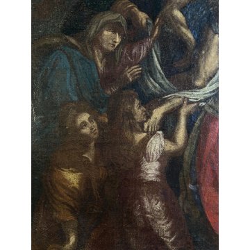 ANTICO DIPINTO OLIO TELA COPIA D'AUTORE "La deposizione" P.Rubens RELIGIOSO XVII