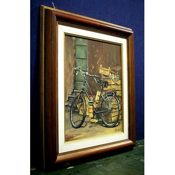 QUADRO DIPINTO OLIO TAVOLA Hans Anger "LA BICICLETTA" BYCICLE NATURA MORTA 1981