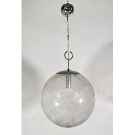 LAMPADARIO SFERA DESIGN VETRO MURANO VENINI 1970 FERRO LAMPADA SOFFITTO VINTAGE
