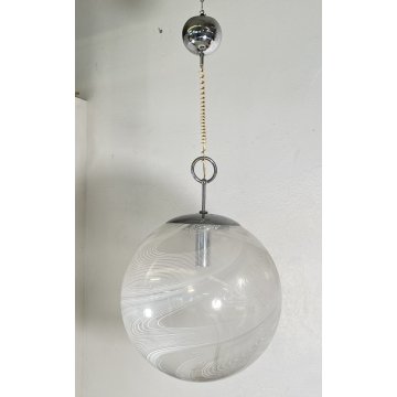 LAMPADARIO SFERA DESIGN VETRO MURANO VENINI 1970 FERRO LAMPADA SOFFITTO VINTAGE