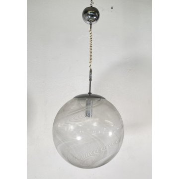 LAMPADARIO SFERA DESIGN VETRO MURANO VENINI 1970 FERRO LAMPADA SOFFITTO VINTAGE