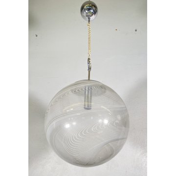 LAMPADARIO SFERA DESIGN VETRO MURANO VENINI 1970 FERRO LAMPADA SOFFITTO VINTAGE