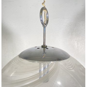LAMPADARIO SFERA DESIGN VETRO MURANO VENINI 1970 FERRO LAMPADA SOFFITTO VINTAGE