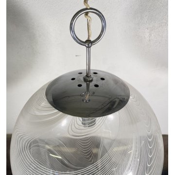 LAMPADARIO SFERA DESIGN VETRO MURANO VENINI 1970 FERRO LAMPADA SOFFITTO VINTAGE