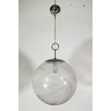 LAMPADARIO SFERA DESIGN VETRO MURANO VENINI 1970 FERRO LAMPADA SOFFITTO VINTAGE