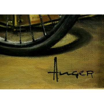 QUADRO DIPINTO OLIO TAVOLA Hans Anger "LA BICICLETTA" BYCICLE NATURA MORTA 1981
