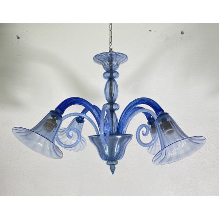 LAMPADARIO VETRO BLU MURANO CLASSICO CHANDELIER GLASS '900 VINTAGE 4 LUCI DESIGN