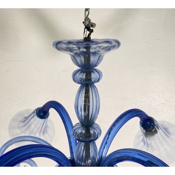 LAMPADARIO VETRO BLU MURANO CLASSICO CHANDELIER GLASS '900 VINTAGE 4 LUCI DESIGN