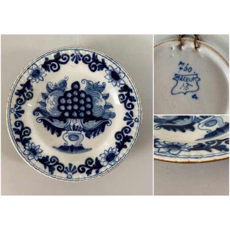 PICCOLO PIATTO da PARETE TERRACOTTA BIANCA BLU Delft HOLLAND Makkum VINTAGE '900