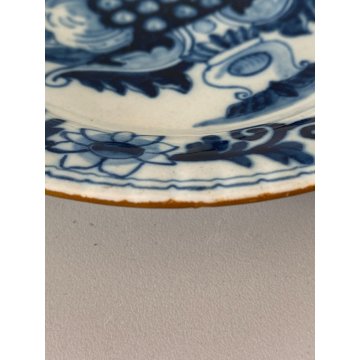 PICCOLO PIATTO da PARETE TERRACOTTA BIANCA BLU Delft HOLLAND Makkum VINTAGE '900