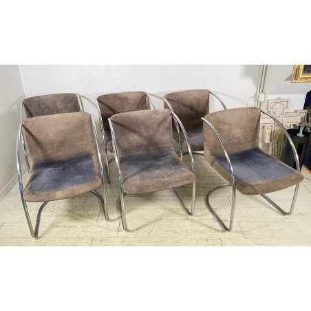 SET 6 SEDIA DESIGN GIOVANNI OFFREDI PER SAPORITI ANNI 70 MOD. LENS ACCIAIO CHAIR