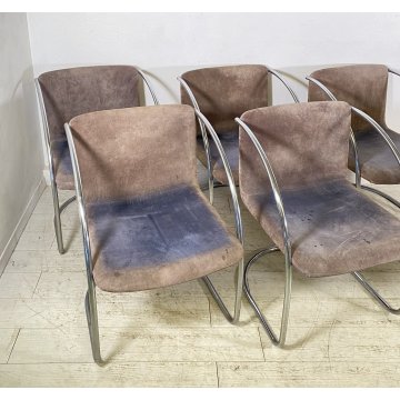 SET 6 SEDIA DESIGN GIOVANNI OFFREDI PER SAPORITI ANNI 70 MOD. LENS ACCIAIO CHAIR