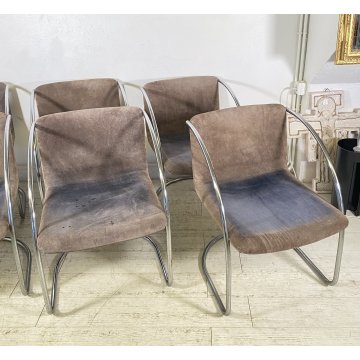 SET 6 SEDIA DESIGN GIOVANNI OFFREDI PER SAPORITI ANNI 70 MOD. LENS ACCIAIO CHAIR