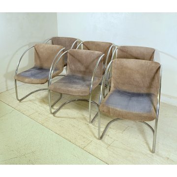SET 6 SEDIA DESIGN GIOVANNI OFFREDI PER SAPORITI ANNI 70 MOD. LENS ACCIAIO CHAIR