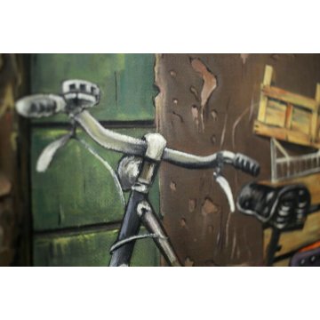 QUADRO DIPINTO OLIO TAVOLA Hans Anger "LA BICICLETTA" BYCICLE NATURA MORTA 1981