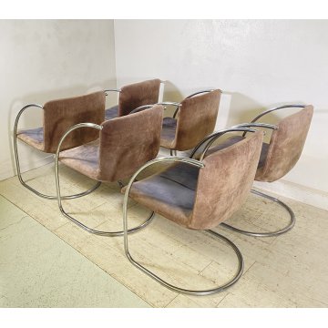 SET 6 SEDIA DESIGN GIOVANNI OFFREDI PER SAPORITI ANNI 70 MOD. LENS ACCIAIO CHAIR