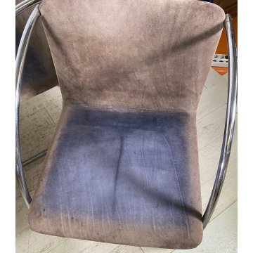SET 6 SEDIA DESIGN GIOVANNI OFFREDI PER SAPORITI ANNI 70 MOD. LENS ACCIAIO CHAIR
