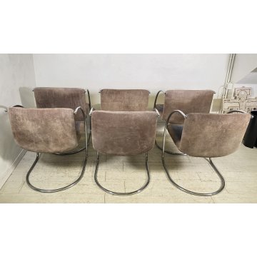 SET 6 SEDIA DESIGN GIOVANNI OFFREDI PER SAPORITI ANNI 70 MOD. LENS ACCIAIO CHAIR