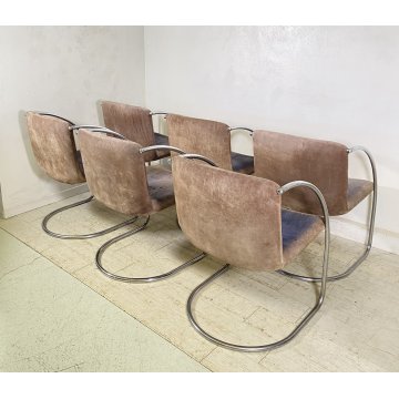 SET 6 SEDIA DESIGN GIOVANNI OFFREDI PER SAPORITI ANNI 70 MOD. LENS ACCIAIO CHAIR