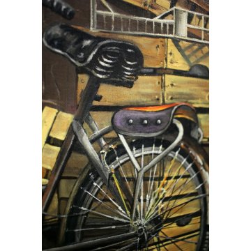 QUADRO DIPINTO OLIO TAVOLA Hans Anger "LA BICICLETTA" BYCICLE NATURA MORTA 1981