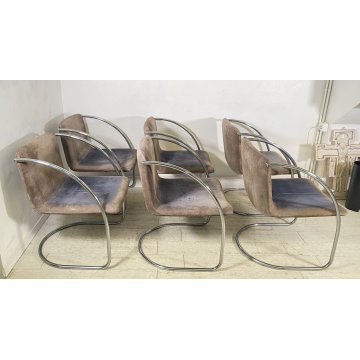 SET 6 SEDIA DESIGN GIOVANNI OFFREDI PER SAPORITI ANNI 70 MOD. LENS ACCIAIO CHAIR