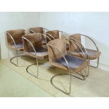 SET 6 SEDIA DESIGN GIOVANNI OFFREDI PER SAPORITI ANNI 70 MOD. LENS ACCIAIO CHAIR