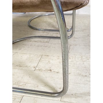 SET 6 SEDIA DESIGN GIOVANNI OFFREDI PER SAPORITI ANNI 70 MOD. LENS ACCIAIO CHAIR
