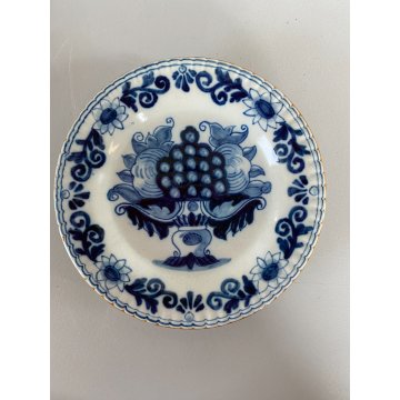 PICCOLO PIATTO da PARETE TERRACOTTA BIANCA BLU Delft HOLLAND Makkum VINTAGE 900