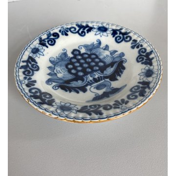 PICCOLO PIATTO da PARETE TERRACOTTA BIANCA BLU Delft HOLLAND Makkum VINTAGE 900