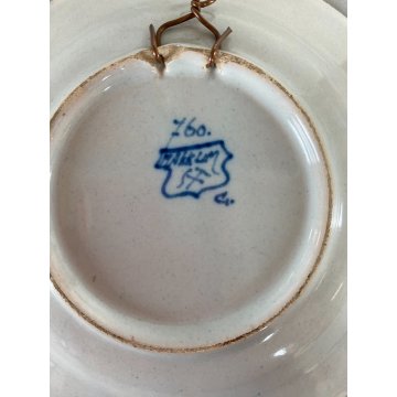 PICCOLO PIATTO da PARETE TERRACOTTA BIANCA BLU Delft HOLLAND Makkum VINTAGE 900