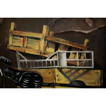 QUADRO DIPINTO OLIO TAVOLA Hans Anger "LA BICICLETTA" BYCICLE NATURA MORTA 1981