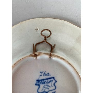 PICCOLO PIATTO da PARETE TERRACOTTA BIANCA BLU Delft HOLLAND Makkum VINTAGE 900