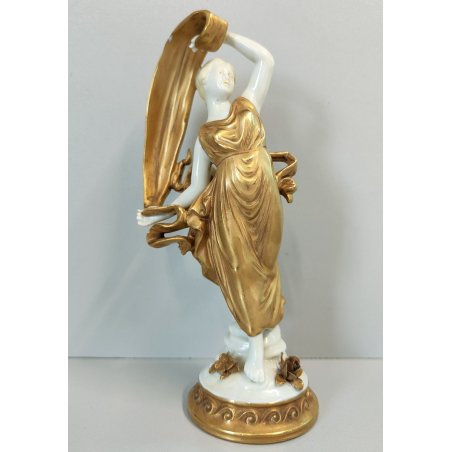 SCULTURA Ballerina STATUINA CERAMICA BIANCA DORATA Ginori Capodimonte EPOCA '900