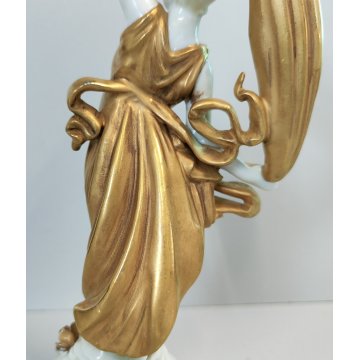 SCULTURA Ballerina STATUINA CERAMICA BIANCA DORATA Ginori Capodimonte EPOCA '900