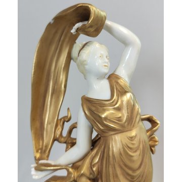 SCULTURA Ballerina STATUINA CERAMICA BIANCA DORATA Ginori Capodimonte EPOCA '900
