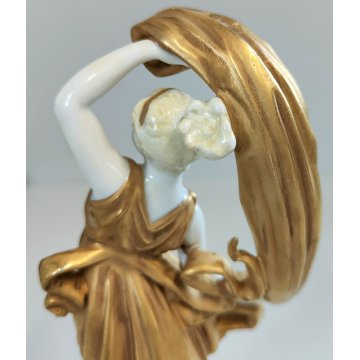 SCULTURA Ballerina STATUINA CERAMICA BIANCA DORATA Ginori Capodimonte EPOCA '900