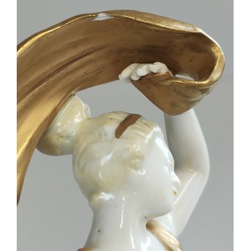 SCULTURA Ballerina STATUINA CERAMICA BIANCA DORATA Ginori Capodimonte EPOCA '900