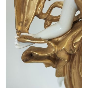 SCULTURA Ballerina STATUINA CERAMICA BIANCA DORATA Ginori Capodimonte EPOCA '900