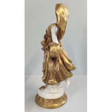 STATUINA Ballerina SCULTURA CERAMICA BIANCA DORATA Ginori Capodimonte EPOCA '900